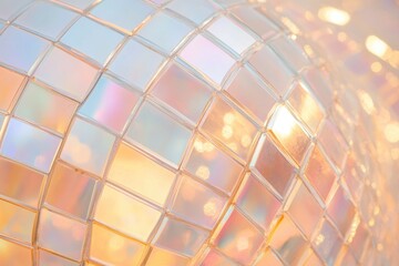 Wall Mural - close-up of a disco ball texture with reflective mirrored tiles scattering vibrant rainbow light iso