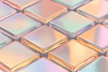 Wall Mural - colorful disco ball tiles reflecting vibrant neon hues against a dark blurred background in a minima