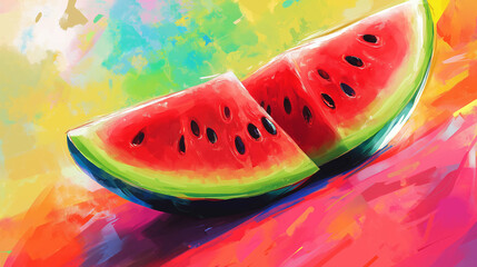 Wall Mural - Cartoon fresh watermelon illustration
