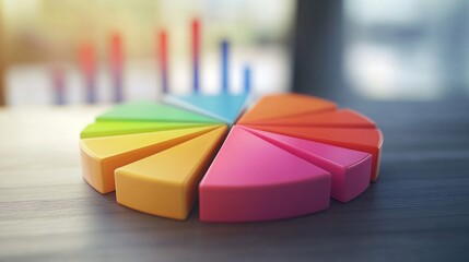 Poster - A dynamic financial pie chart with bright, segmented slices showing business income allocation, overlaid on a blurred stock market graph for a high-tech feel.