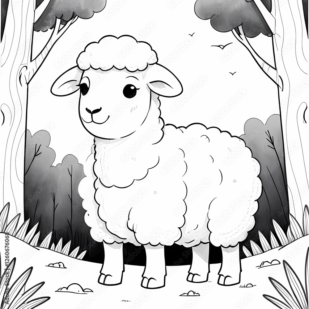 Sheep Isolated Coloring Page for Kids Stock Illustration | Adobe Stock