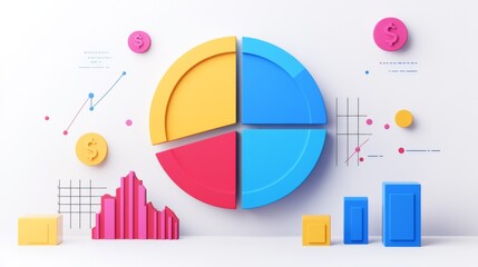 Poster - A vibrant financial pie chart illustrating a company's revenue breakdown, with colorful segments for different products, set against a clean white background for clarity.