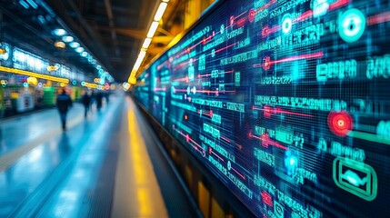 Wall Mural - abstract digital data stream: futuristic technology and network communication