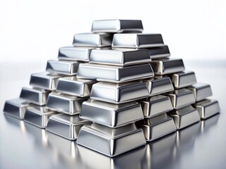 Poster - Gleaming Silver Ingots: Wealth & Minimalist Stacked Bars Stock Photo