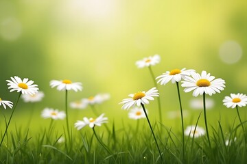 Blooming daisies in a lush green meadow on a sunny day