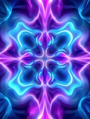 Wall Mural - vibrant neon mandala - abstract of a neon mandala with swirling blue and purple hues creating a symm