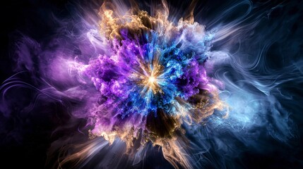 Poster - Emanating energy central point color bursts in vibrant abstract art on dark background