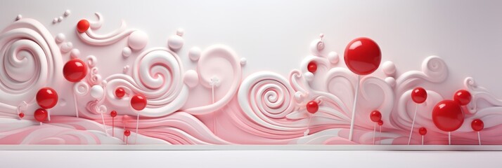 Sticker - Abstract three-dimensional artwork featuring swirling pink and white patterns with red spheres creating a captivating visual impact and artistic expression