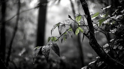 Aufkleber - The dance of light and shadow among leaves forest photography misty environment close-up nature's beauty