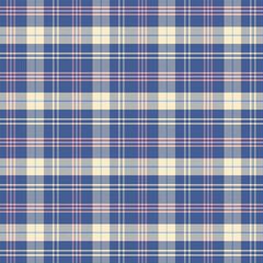 Wall Mural - Plaid with twill weave repeat pattern in blue beige pink.Gingham seamless pattern with stripes.Checkered tartan Geometric graphic vector illustration background.