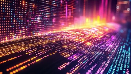 Aufkleber - Abstract Data Stream: An abstract visual representation of data flow and coding, captured in vibrant neon hues. Glowing lines of code cascade through a digital space.