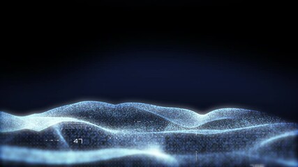 Leinwandbilder - Futuristic Glow Blue Dynamic Wave With HUD Element Security Data Flow Communication DOF 4K Motion Background.