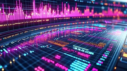 Leinwandbilder - Digital Data Stream: Abstract visualization of dynamic data flow, vibrant neon colors illuminating complex information patterns. perfect for illustrating technological advancements, financial markets.