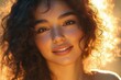 © Mariya - Portrait of Mixed Race African American Girl with Curly Hair Smiling in Golden Hour Light