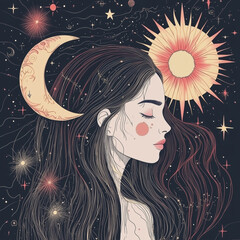 Wall Mural - illustration set of moon phases. different stages of moonlight activity in vintage engraving style. 