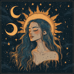 Wall Mural - illustration set of moon phases. different stages of moonlight activity in vintage engraving style. 