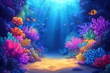 Vibrant Coral Reef Underwater Scene in Cartoon Style with Bright Colors and Dreamy Atmosphere for Children