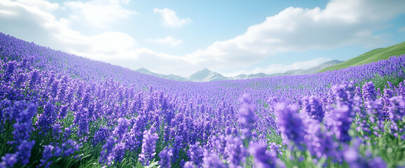 Canvas Print - Vast Lavender Field Against Rolling Hills Under Sunny Sky