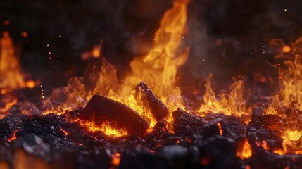 Aufkleber - A mesmerizing display of a raging inferno with towering flames licking the darkness and casting an intense fiery glow  The scene is filled with crackling energy searing heat and a sense of raw