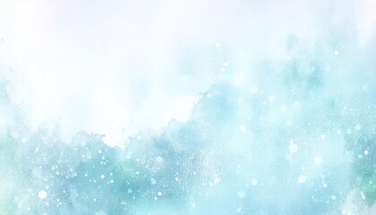 Fototapete - soft aqua watercolor background with snow like white splatter for winter designs, serene and abstract aesthetic

