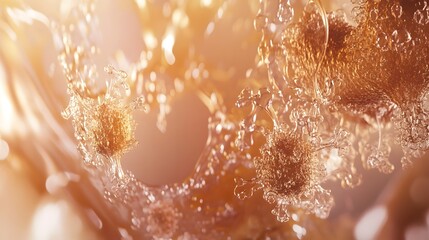 Leinwandbilder - Captivating abstract image featuring a radiant shimmering explosion of crystalline sparkles droplets and bursts of light energy against a warm glowing backdrop  Evoking a sense of magic wonder