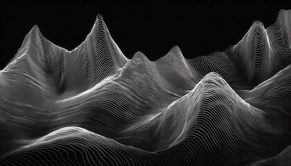 Aufkleber - dynamic digital wireframe landscape for futuristic design and data visualization, flowing lines on black background

