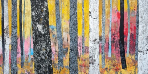 Wall Mural - a vibrant and abstract representation of a forest landscape featuring bold and bright colors