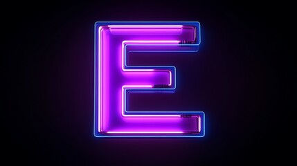 Canvas Print - Glowing purple neon letter E on black background.