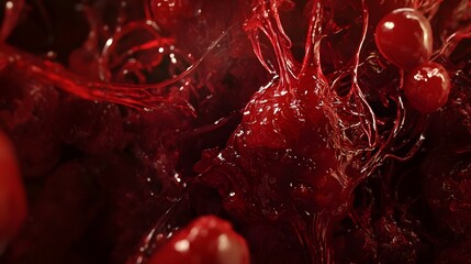 Aufkleber - Captivating Crimson Chaos Fluid Art Abstract Painting in Motion with Dramatic Viscous Liquid Splashing and Flowing in a Vibrant Energetic Display of Color and Texture