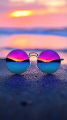 Wall Mural - Sunset beach sunglasses reflection vacation