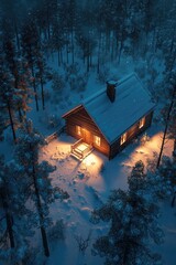 Wall Mural - Cabin in snowy forest