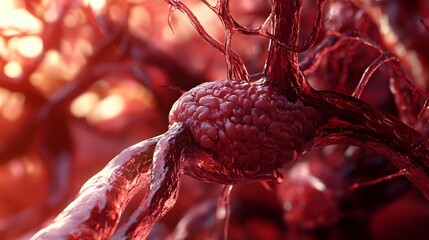 Poster - Close up macro photograph showcasing the vibrant red color juicy texture and intricate details of ripe organic raspberries growing on a natural plant