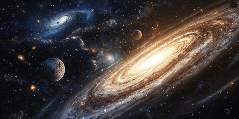 Wall Mural - Spiral Galaxy with Two Planets