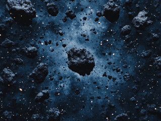Wall Mural - a dark, cosmic scene filled with asteroids and stars, showcasing the vastness of space and celestial