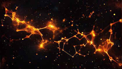 Wall Mural - a vibrant, cosmic network of glowing orange lines against a dark backdrop, resembling a nebula or ab