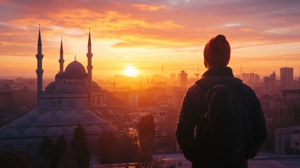 Canvas Print - Man at Sunset Cityscape