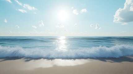 Wall Mural - Serene beach with white sandy shore and magnificent natural ocean backdrop