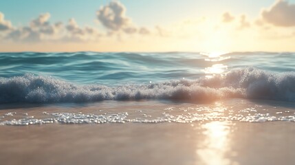 Wall Mural - Serene beach with white sandy shore and tropical paradise dream unfolding