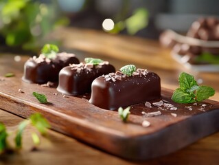 Canvas Print - Wooden Cutting Board with Chocolate Desserts