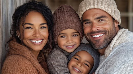 Wall Mural - Portrait of a happy, joyful mixed-race family having fun together