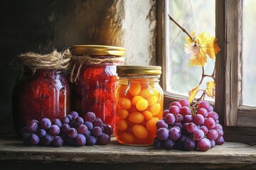 Wall Mural - Grapes on Window Sill