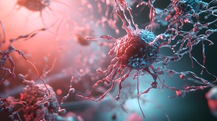 Poster - Colorful and glowing representation of the complex synaptic connections within a dynamic neural network showcasing the intricate biological processes of the human brain and neurological systems