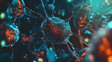 Poster - Colorful microscopic view of a complex organic cell structure in a futuristic digital