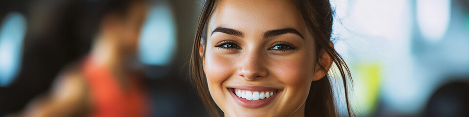 Smiling woman in activewear during gym workout session