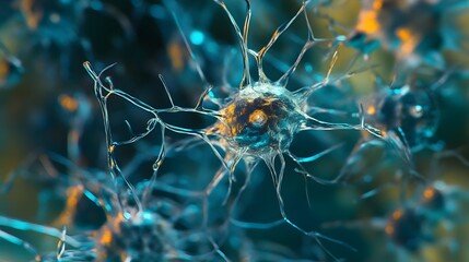 Leinwandbilder - Detailed Microscopic View of Complex Neural Synapse and Neuronal Connections Showing the Intricate Structure and Architecture of the Brain s Communication Network at a Cellular Level