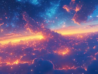 Wall Mural - Star-Filled Night Sky with Clouds