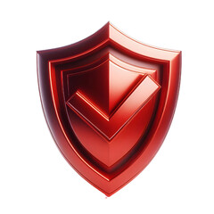 Wall Mural - Red shield checkmark security 3d isolated on white background