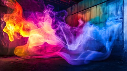 Aufkleber - Energetic and dynamic abstract composition with swirling smoke flames and vivid colorful lighting effects evoking a sense of cosmic primordial energy and mystical transcendent atmosphere