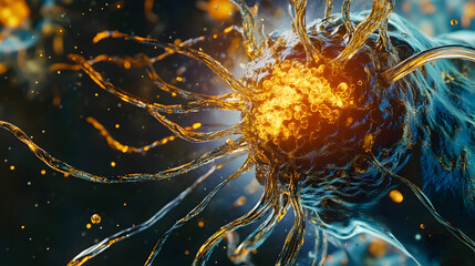 Aufkleber - Explosive dynamic burst of vivid glowing celestial energy and luminous dazzling futuristic spark  Abstract fiery digital explosion with intense light particle effects