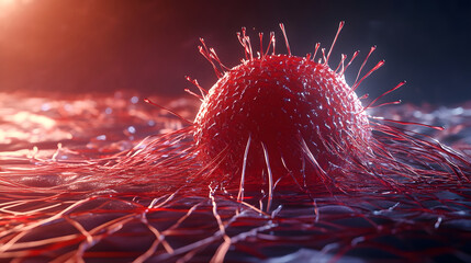 Poster - Extreme close up macro shot of a ripe juicy red strawberry with a vibrant prickly and spiky textured surface